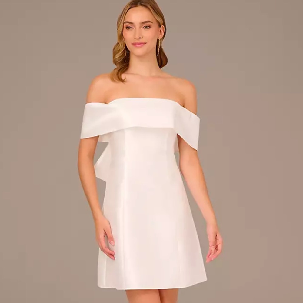 White Adrianna Papell Mikado dress with bow